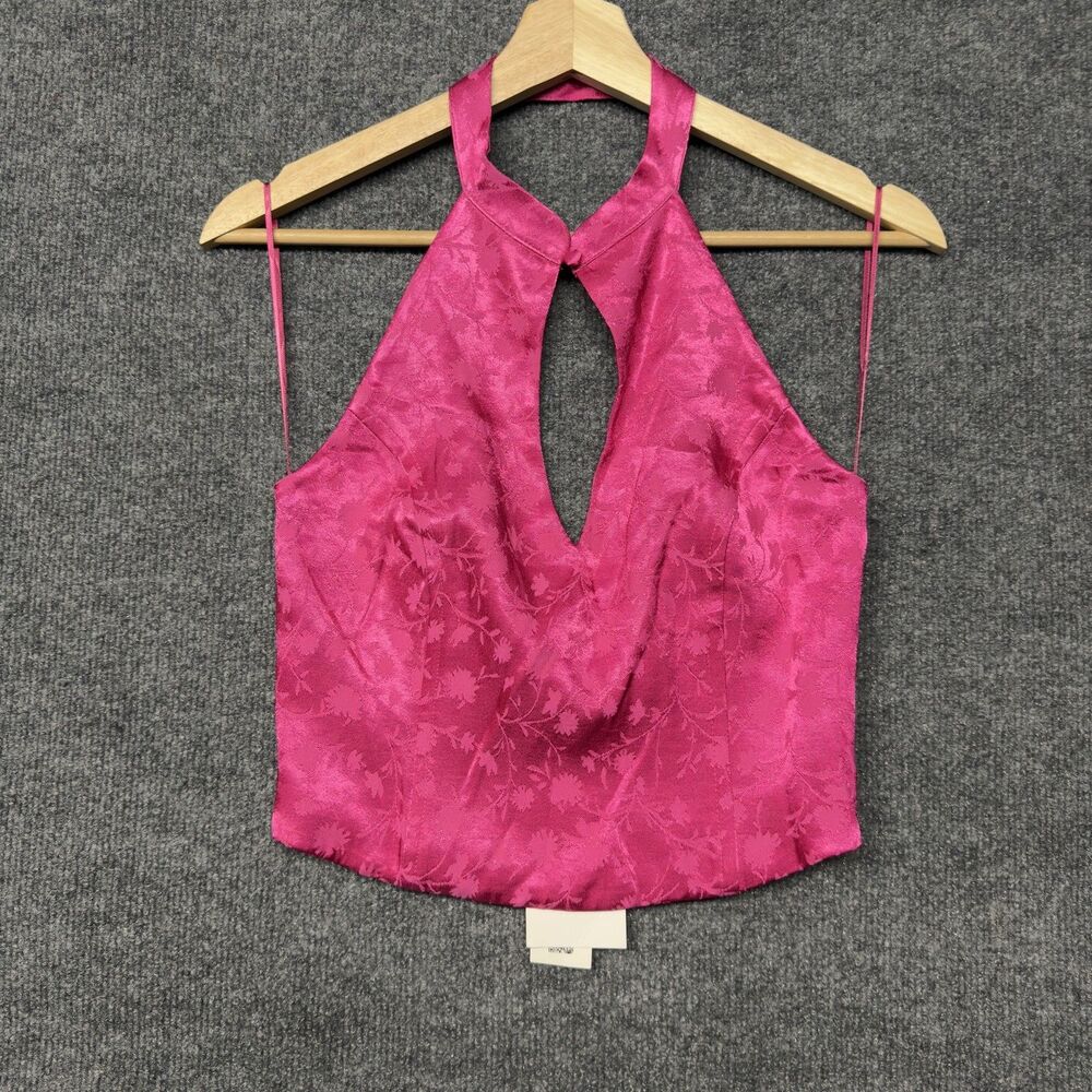 Zara Halter Top S Pink Floral Jacquard Glam Y2K Night Out Nightlife Sexy Luxe